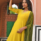 Janasya Women's Yellow Georgette Solid Kurta With Palazzo And Dupatta | Swadesiicart