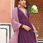 Janasya Women's Wine Georgette Solid Kurta With Dupatta | Swadesiicart