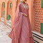 Janasya Women's Old Rose Chinon Embroidered Kurta With Skirt And Dupatta | Swadesiicart