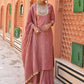 Janasya Women's Old Rose Chinon Embroidered Kurta With Skirt And Dupatta | Swadesiicart