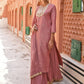 Janasya Women's Old Rose Chinon Embroidered Kurta With Skirt And Dupatta | Swadesiicart