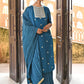Janasya Women's Teal Blue Chinon Embroidered Kurta With Skirt And Dupatta | Swadesiicart