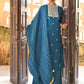 Janasya Women's Teal Blue Chinon Embroidered Kurta With Skirt And Dupatta | Swadesiicart