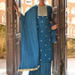Janasya Women's Teal Blue Chinon Embroidered Kurta With Skirt And Dupatta | Swadesiicart