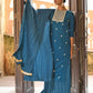 Janasya Women's Teal Blue Chinon Embroidered Kurta With Skirt And Dupatta | Swadesiicart