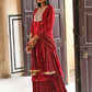 Janasya Women's Maroon Chinon Embroidered Kurta With Skirt And Dupatta | Swadesiicart