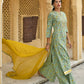 Janasya Women's Light Green Cotton Floral Print Kurta With Flared Palazzo And Dupatta | Swadesiicart