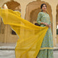 Janasya Women's Light Green Cotton Floral Print Kurta With Flared Palazzo And Dupatta | Swadesiicart