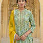 Janasya Women's Light Green Cotton Floral Print Kurta With Flared Palazzo And Dupatta | Swadesiicart