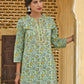 Janasya Women's Light Green Cotton Floral Print Kurta With Flared Palazzo And Dupatta | Swadesiicart