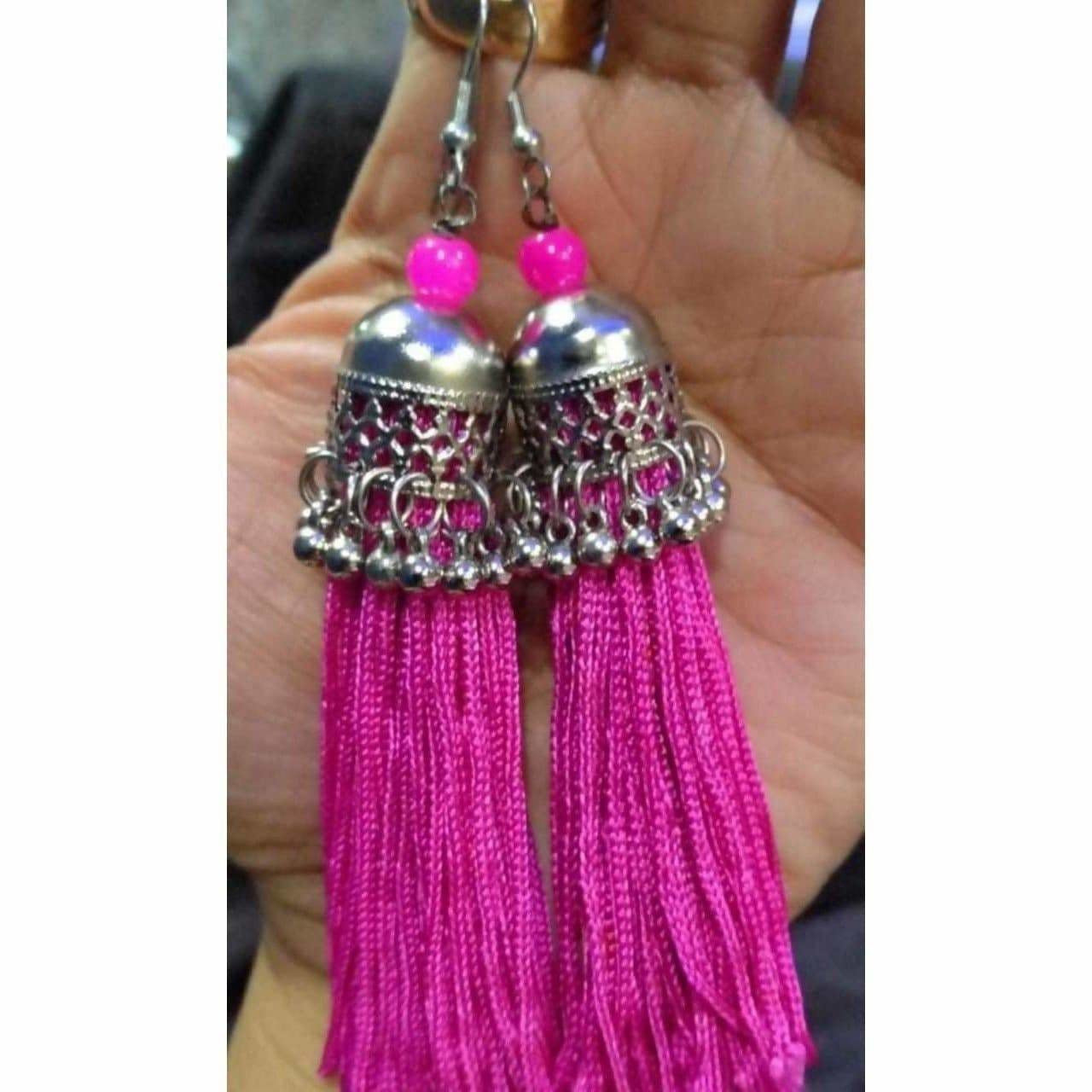 MS Fashion India Latest Fashion Pink Hanging Threads In Jhumka Earrings | Swadesiicart