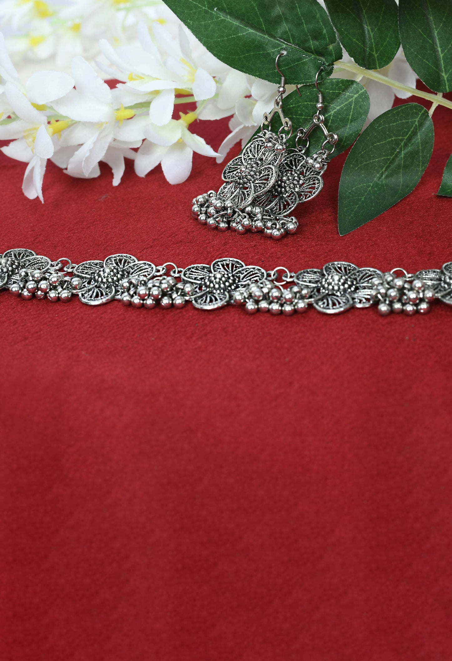 Mominos Fashion Johar Kamal Silver-Plated Brass Finish Floral Desgin Choker For Women | Swadesiicart
