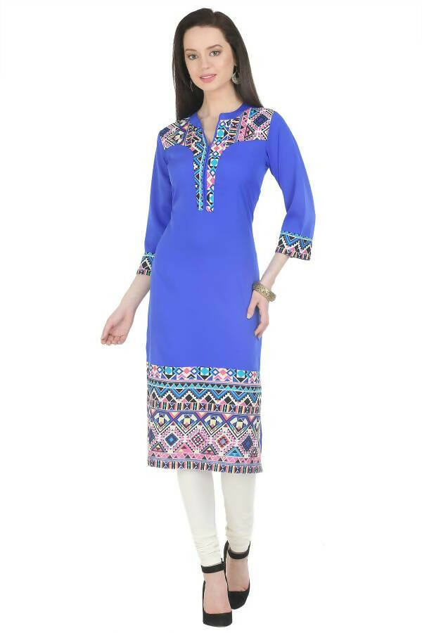 Blue Elegant Kurti With Contrast Panel - G & A Apparels | Swadesiicart