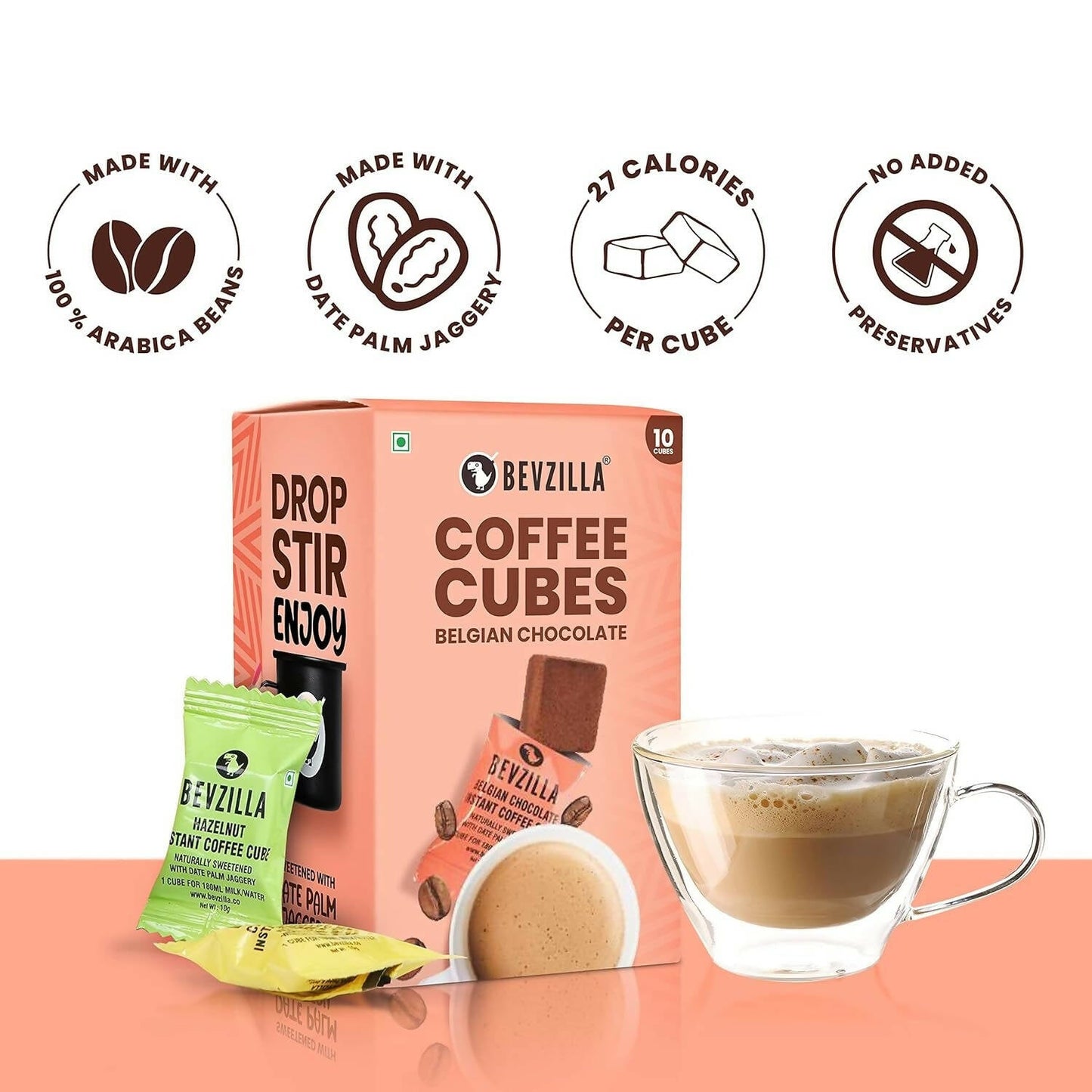 Bevzilla Instant Coffee Cubes Pack with Organic Date Palm Jaggery - Belgian Chocolate | Swadesiicart