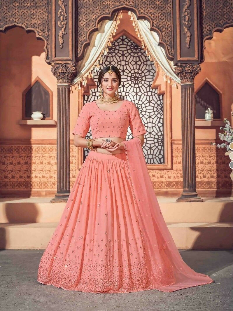 DEIANA'S Beautiful Thread Sequence Lehengha Choli - Peach | Swadesiicart