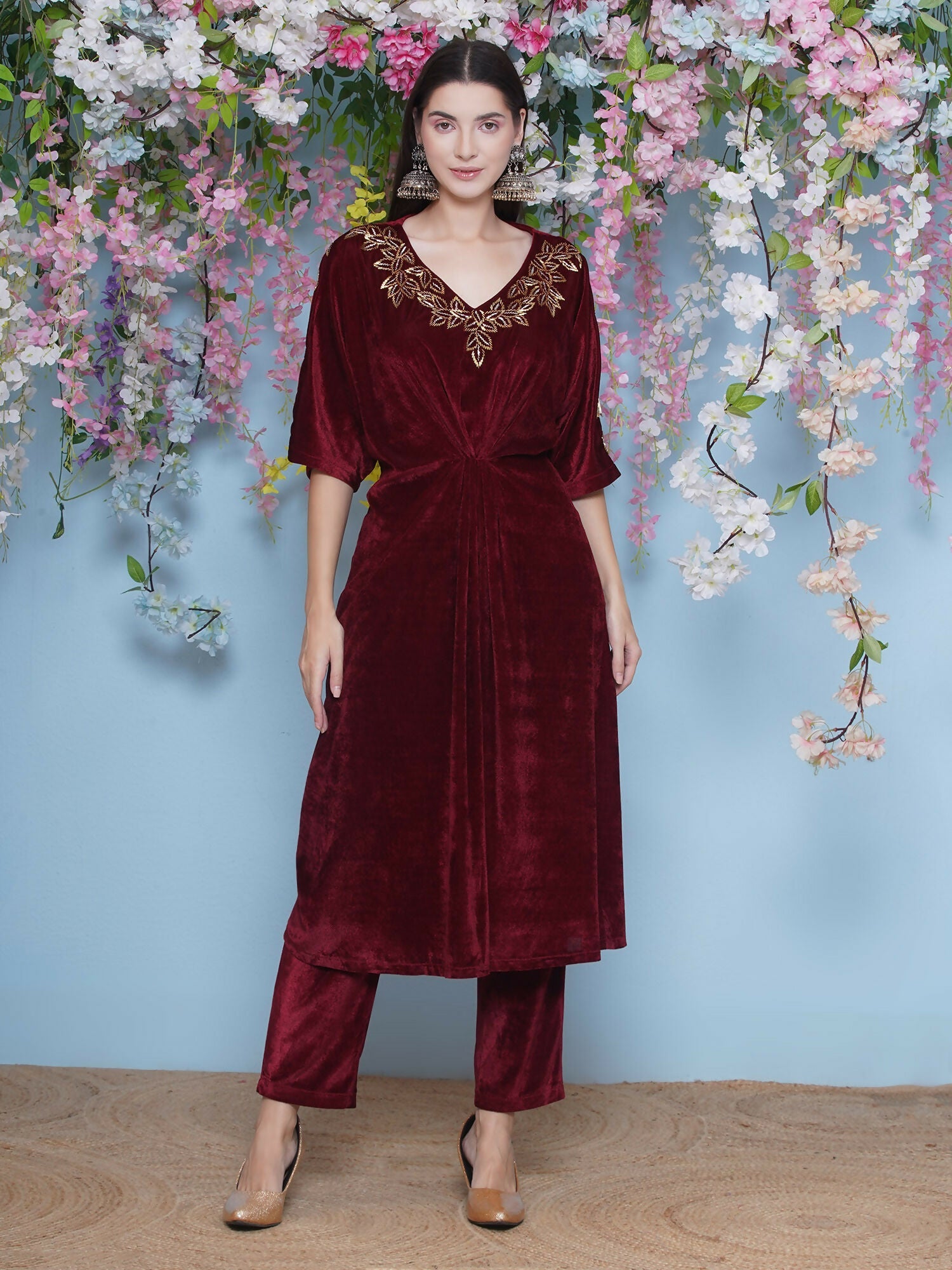 Joban Fashion Maroon Hand Embellished Coord Set - Swadesiicart