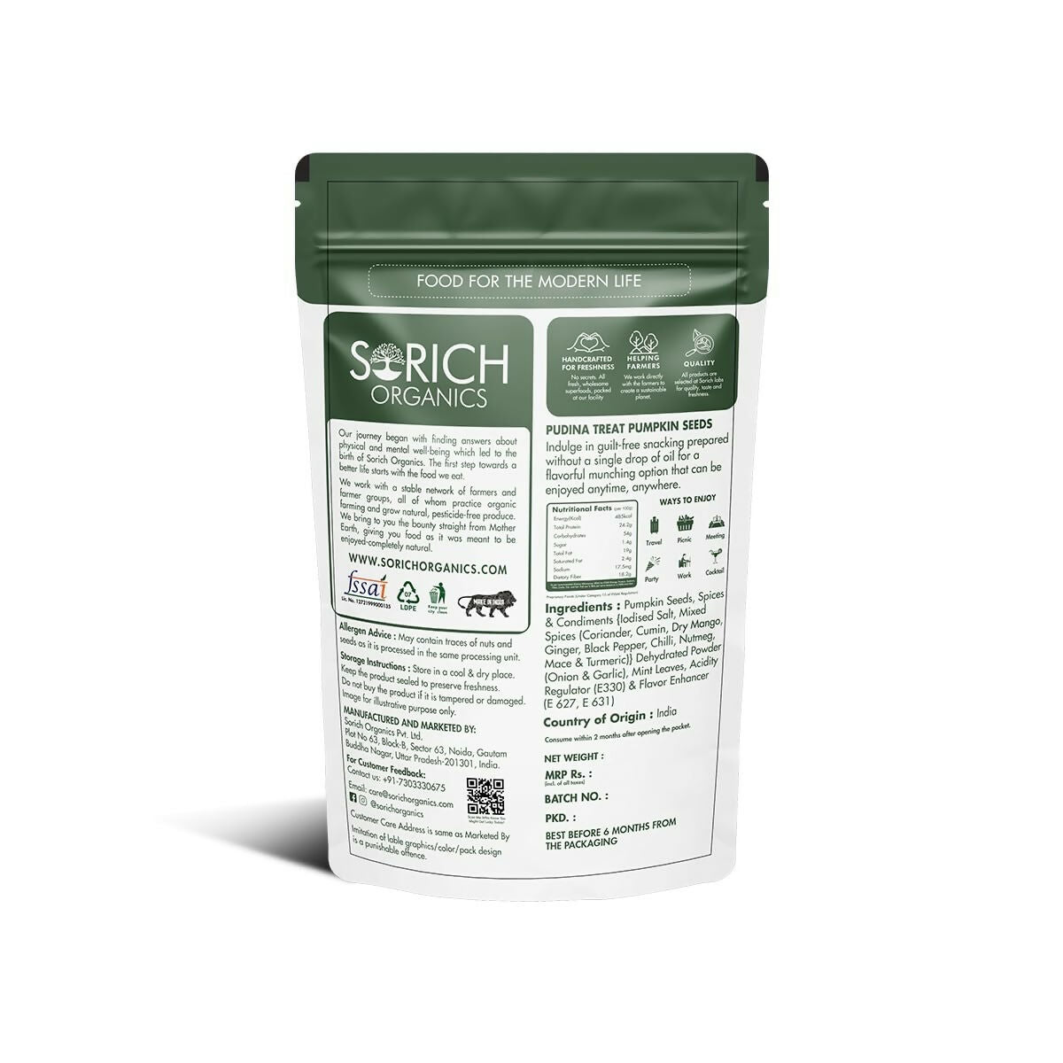 Sorich Organics Pudina Treat Pumpkin Seeds - Swadesiicart