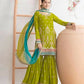 Anaita Green Chinon Suit With Embroidered Sequins & Mirror Work