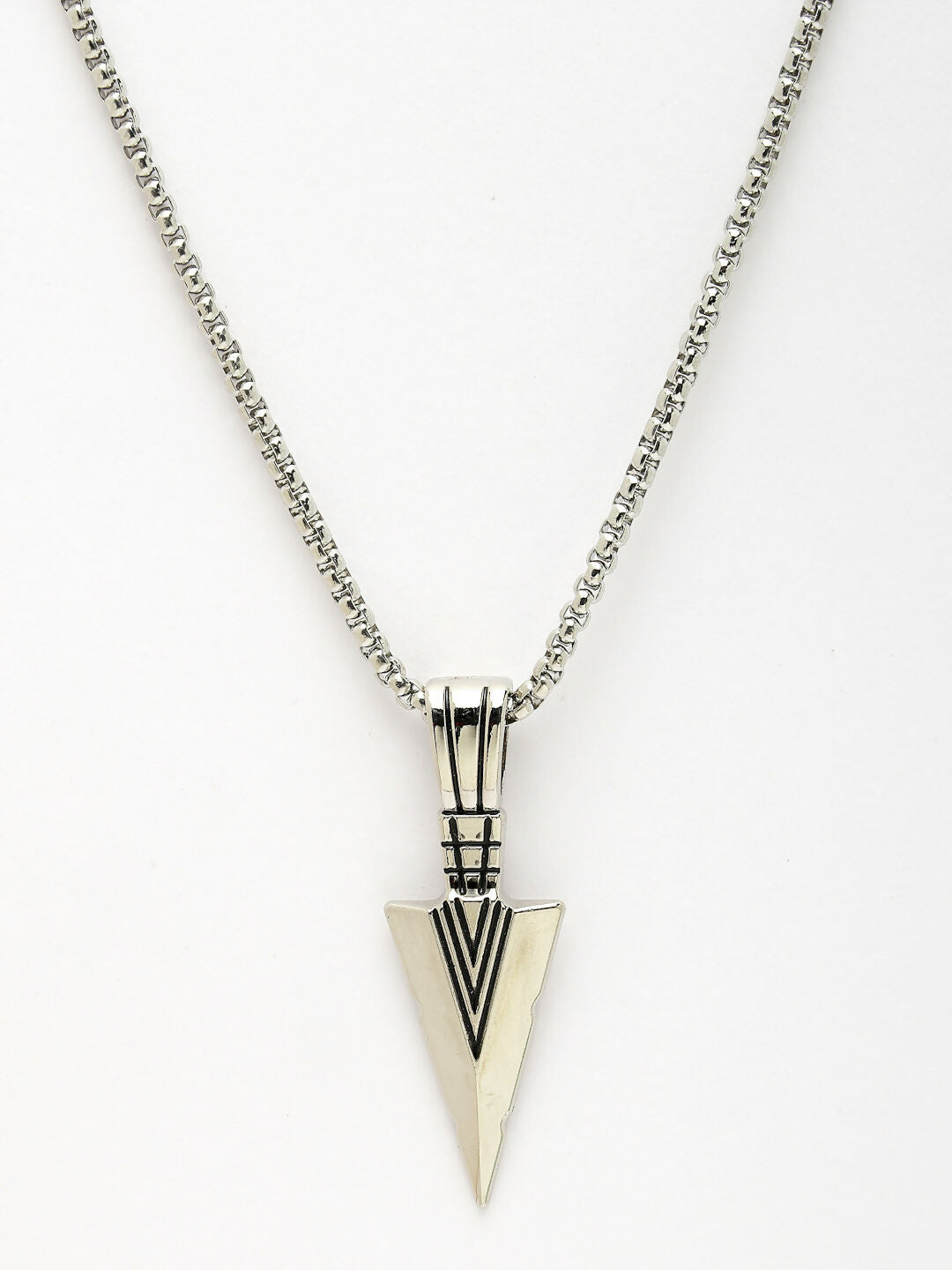 NVR Men's Silver-Plated Arrow-Shaped Pendant With Chain - Swadesiicart