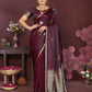Joban Fashion Wine Floral Banarasi Silk Sarees | Swadesiicart