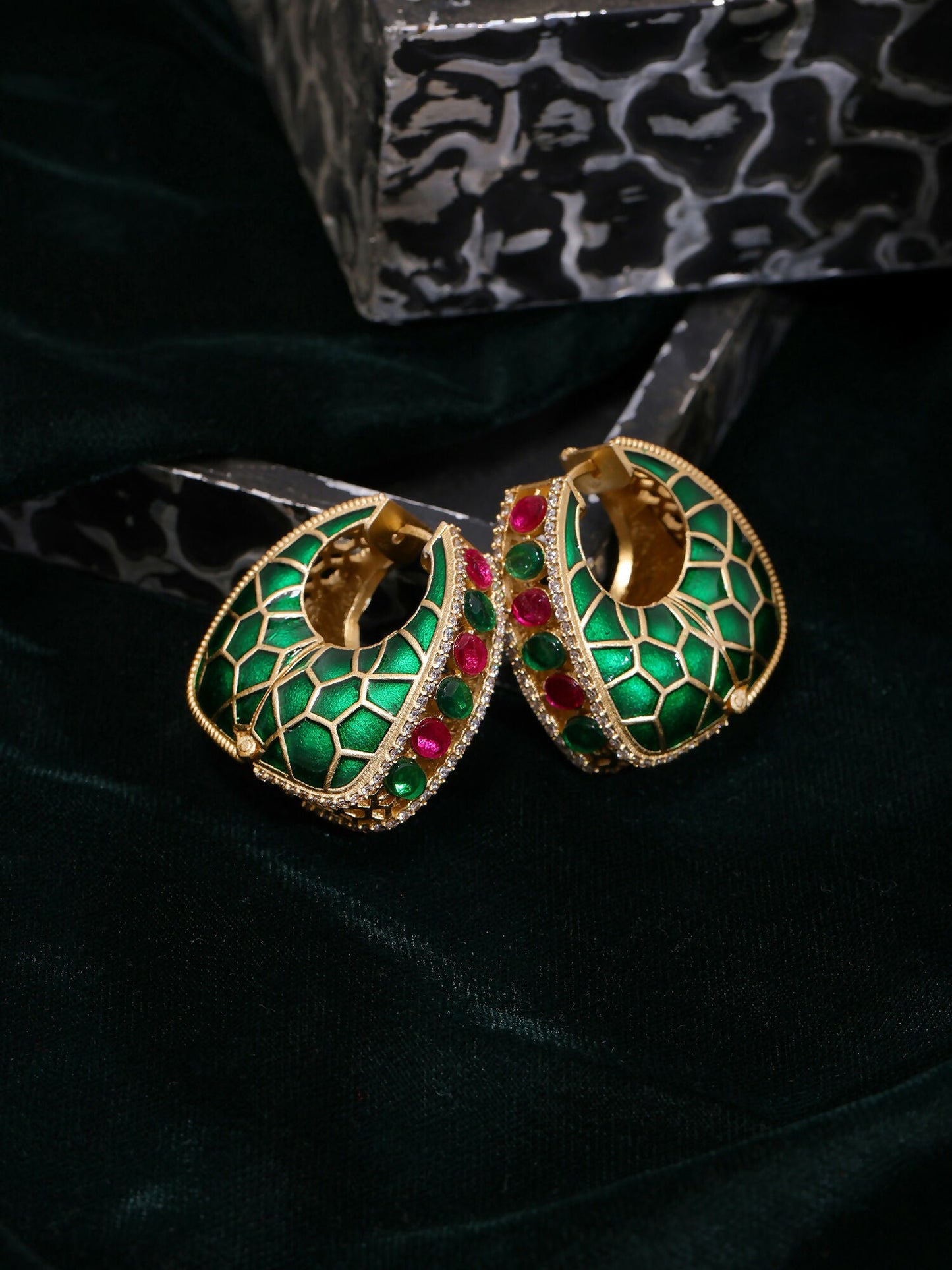 Ruby Raang Gold Polished Kundan Work Multi-Color Loops | Swadesiicart