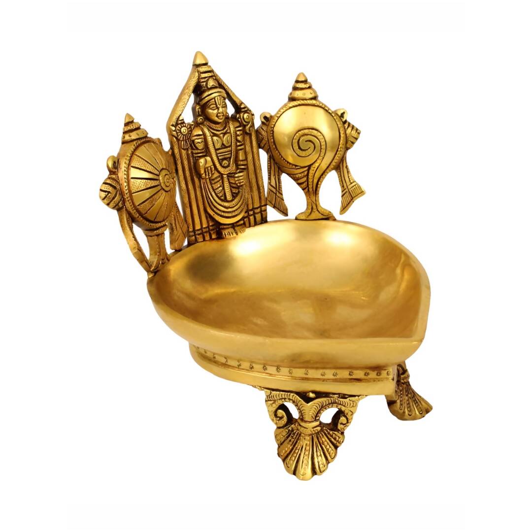 Spillbox Gold-Toned Brass Shangu Chakra Perumal Tirupathi Diya Pooja Essential | Swadesiicart