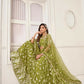 Aastha Fashion Olive Green Butterfly Net White Cotton Thread Work And Sequence Work Embroidery Wedding Wear Lehenga Choli