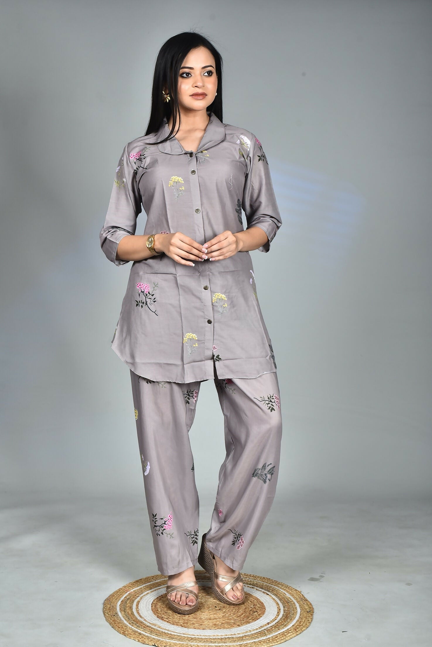 Morchari Digital Print Semi Muslin Co-Ord Set Top & Trouser-Multicolor - Swadesiicart