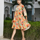 Vaasva Women's Orange Cotton Embroidered& Digital Printed Dress | Swadesiicart