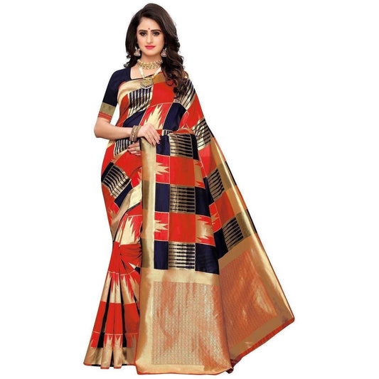 Vamika Banarasi Jaquard Red Weaving Saree (Banarasi 28) | Swadesiicart