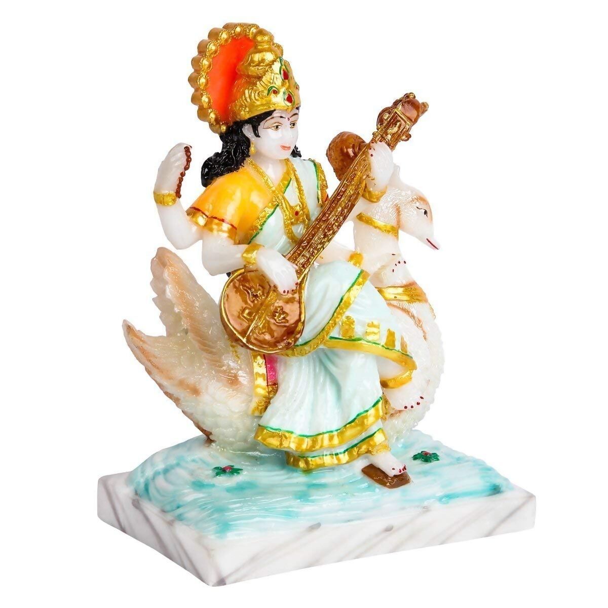 Divine Gifts Marble Dust Goddess Saraswati Idol - Swadesiicart