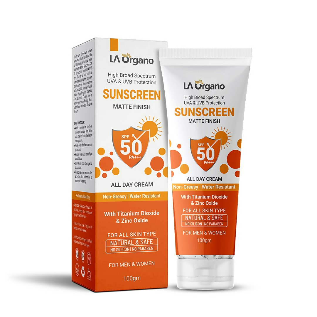 LA Organo Sunscreen Matte Finish All Day Cream SPF 50 PA+++ UVA/UVB Protection | Swadesiicart
