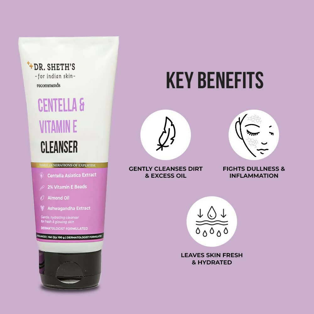 Dr. Sheth's Centella & Vitamin E Cleanser - pH Balanced, Gently Cleanses & Hydrates, For Normal, Oily & Sensitive Skin - Limited Time Offer - Swadesiicart