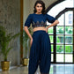 Juniper Women's Navy Thread Embroidered Rayon Top & Dhoti Pant Set - Swadesiicart