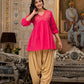 Juniper Women's Fuchsia Embroidered Cotton Tunic And Pant Co-Ord Set With Mirror & Zari Work - Swadesiicart