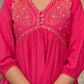 Juniper Women's Fuchsia Embroidered Cotton Tunic And Pant Co-Ord Set With Mirror & Zari Work - Swadesiicart