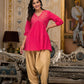Juniper Women's Fuchsia Embroidered Cotton Tunic And Pant Co-Ord Set With Mirror & Zari Work - Swadesiicart