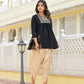 Juniper Women's Black Ethnic Motif Printed Tunic & Dhoti Pant Co-Ord Set For With Zari Embroidery - Swadesiicart