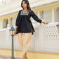 Juniper Women's Black Ethnic Motif Printed Tunic & Dhoti Pant Co-Ord Set For With Zari Embroidery - Swadesiicart