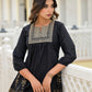 Juniper Women's Black Ethnic Motif Printed Tunic & Dhoti Pant Co-Ord Set For With Zari Embroidery - Swadesiicart