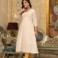 Juniper Ivory Floral Printed Chanderi Kurta With Mirror Work Embroidery - Swadesiicart