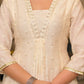 Juniper Ivory Floral Printed Chanderi Kurta With Mirror Work Embroidery - Swadesiicart