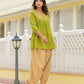 Juniper Women's Gold Ethnic Motif Printed Cotton Top And Pant Co-Ord Set With Zari Work - Swadesiicart
