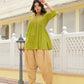 Juniper Women's Gold Ethnic Motif Printed Cotton Top And Pant Co-Ord Set With Zari Work - Swadesiicart