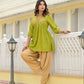 Juniper Women's Gold Ethnic Motif Printed Cotton Top And Pant Co-Ord Set With Zari Work - Swadesiicart
