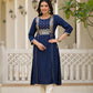 Juniper Blue Solid Rayon Kurta With Sequins & Doris - Swadesiicart