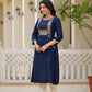 Juniper Blue Solid Rayon Kurta With Sequins & Doris - Swadesiicart