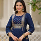 Juniper Blue Solid Rayon Kurta With Sequins & Doris - Swadesiicart