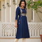 Juniper Blue Solid Rayon Kurta With Sequins & Doris - Swadesiicart