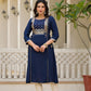 Juniper Blue Solid Rayon Kurta With Sequins & Doris - Swadesiicart
